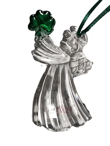 Galway Irish Crystal Angel with Green Shamrock Ornament NO Box 3.25” x 1.75” - Picture 1 of 5