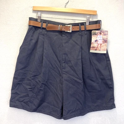 Pantalones Cortos Para Mujer Plisados Vintage Años 90 18 Azul Marino Cinturón Dinero Antiguo Preppy Nuevo con Etiquetas Foto 1 de 4