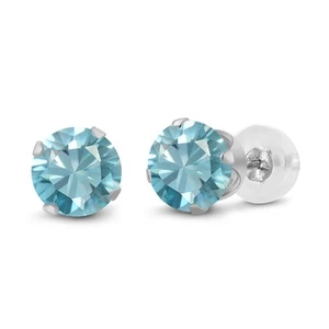 14K White Gold Blue Zircon Stud Earrings For Women (1.00 Cttw, Gemstone - Picture 1 of 4