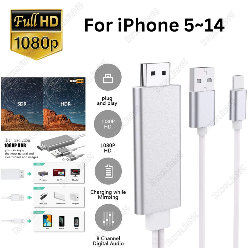 Адаптер для iPhone 14 13 12 11 XR iPad HDMI зеркальный аудиовизуальный кабель телефон телевизор HDTV - Изображение 1 из 4