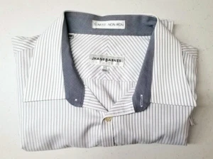 Jhane Barnes Shirt Mens 18-34/35 Slim Fit Long Sleeve White Gray Striped - Picture 1 of 5
