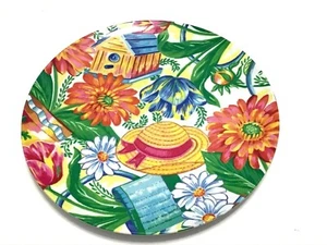 Melamine Dinner Plates Set of 8 Flowers Birdhouse 9.5" Picnic Camping Camper RV - Picture 1 of 5
