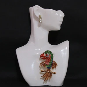Retro  Painted Parrot Brooch Rhinestone Bird Chest Flower Women's Accessories - Picture 1 of 6