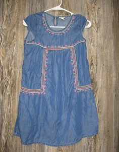 Cherokee Girls Chambray Blue Embroidery Short Sleeve Dress Sz Large Boho Party - Picture 1 of 8