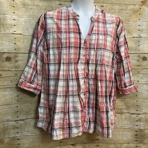 Dressbarn Size 22/24 Blouse Top Button Down Shirt Pink Plaid Pintuck Cotton - Picture 1 of 12
