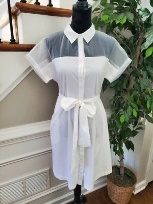 Женское белое хлопковое платье Worthington с воротником и коротким рукавом до колена размер 10 - Изображение 1 из 4