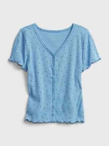 NWT Gap Kids Girls Shirt Ribbed Button floral flowers blue lettuce u pick size - Picture 1 of 1