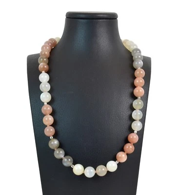 Collana in Pietra di Luna,Intercalari e chiusura in Argento 925. Made in Italy - Immagine 1 di 3