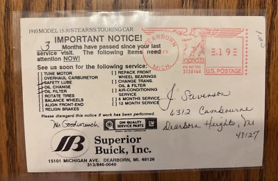 Vintage Buick Dealership Dearborn Michigan Service Postcard - Image 1 of 4