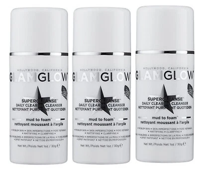 3 PC GLAMGLOW SuperCleanse Daily Clearing Cleanser Mud to Foam 3 x 1 oz SEALED