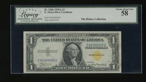 DBR 1935-A $1 North Africa Silver Fr. 2306 CC Block Legacy 58 Serial C60306005C - Picture 1 of 2