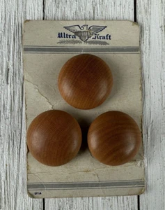 Vintage Wooden Buttons Original Card Wood 1" Ultra Kraft Blazer Coat Craft NOS - Picture 1 of 5