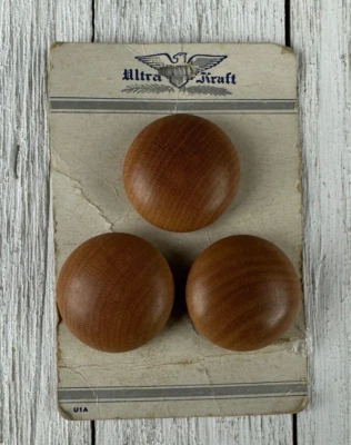 Vintage Wooden Buttons Original Card Wood 1" Ultra Kraft Blazer Coat Craft NOS - Image 1 of 4