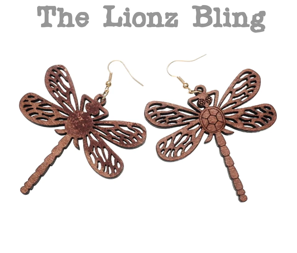 Pendientes colgantes de filigrana con pergamino libélula madera mancha marrón café gota de 3 1/4" Foto 1 de 1