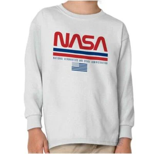 NASA Space Program Retro Worm Logo Patriotic Youth Long Sleeve Tees Boy or Girl - Picture 1 of 11