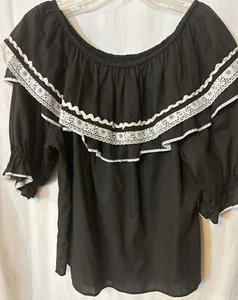 Square Dance Peasant Blouse With Trim & Skirt Black with Ruffles XL - Picture 1 of 8