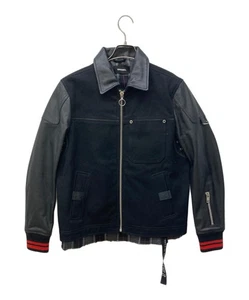 DIESEL Collar Leather Canvas Layered Jacket Size: S Black Men - Picture 1 of 6