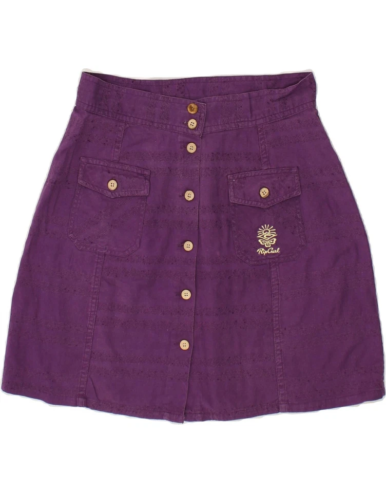 RIP CURL Womens A-Line Skirt IT 42 Medium W30 Purple Striped Cotton AF03 - Image 1 of 4
