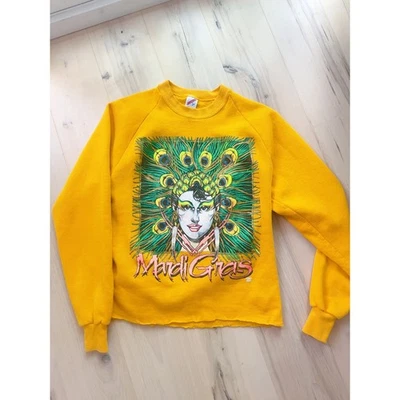 Sudadera De Colección Años 80 Mardi Gras Grande Gráfico Brillante Talla L Jerzees Etiqueta Divertida Foto 1 de 4
