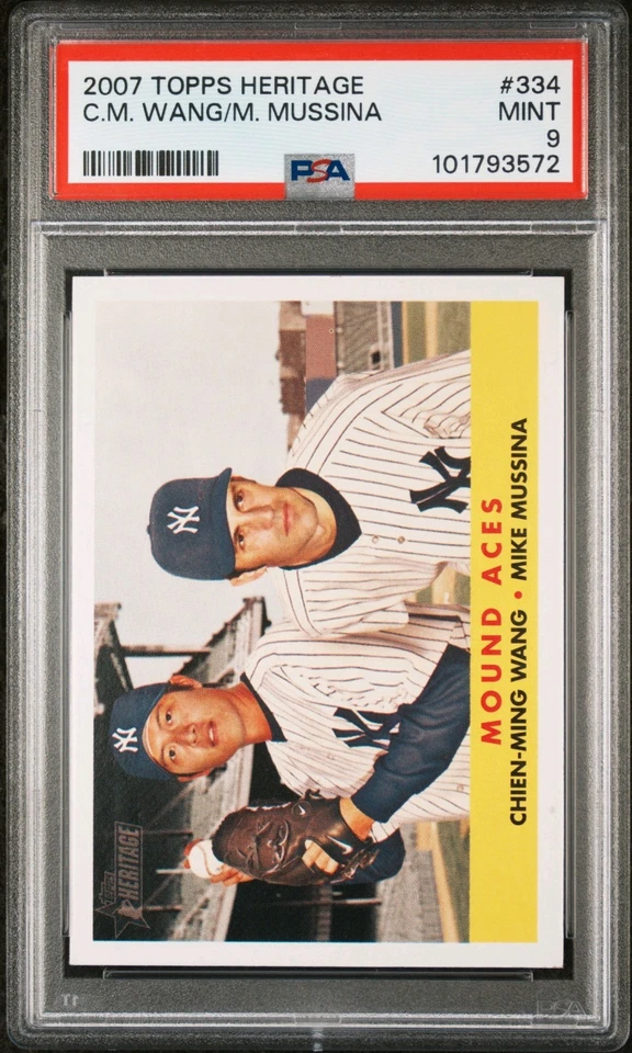 2007 TOPPS HERITAGE #334 MIKE MUSSINA YANKEES HOF POP 3 PSA 9 - Image 1 of 4