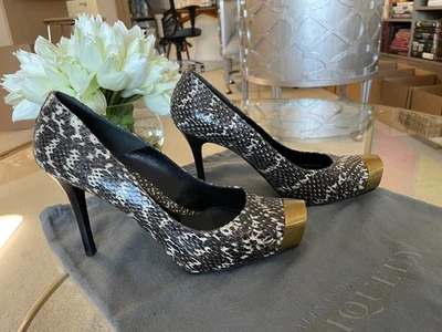 ALEXANDER MCQUEEN Negro Blanco Pitón Piel de Serpiente Tacones Metal Dorado Puntera Talla 40 Foto 1 de 4