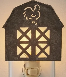 NEW Primitive Cut Tin BARN Night Light On/Off Switch Farm 4.25"Hx4.25"W - Picture 1 of 2