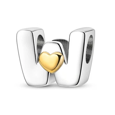 Collar Pulsera Pandor Letra W Corazón Dije Ajuste, Plata de Ley 925 Foto 1 de 4