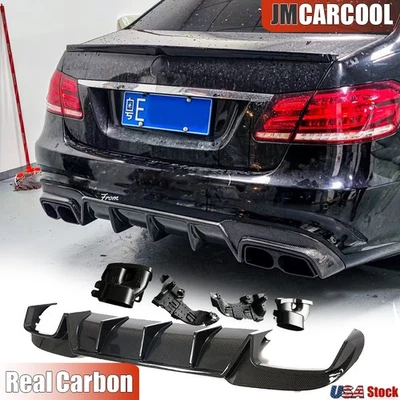 REAL CARBON Rear Bumper Diffuser+Exhaust Tips For Benz W212 E350 E63 Sedan 13-15 - Image 1 of 4