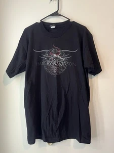 Camiseta De Colección Harley Davidson Y2K Manga Corta Estampado Gráfico Negra Motociclista Tribal - Imagen 1 de 5