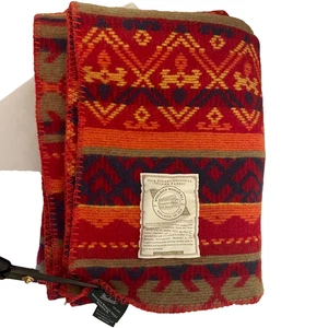 Woolrich Woolen Mill Woven Fabric Red Southwest Aztec Throw Blanket 47x60 - Picture 1 of 3