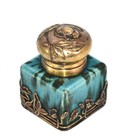 Encrier laiton céramique art nouveau décor floral  art nouveau inkwell