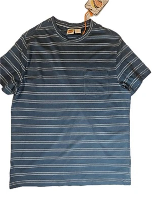 Camisa de bolsillo a rayas para hombre grande azul manga corta cuello redondo mezcla de algodón informal Foto 1 de 4