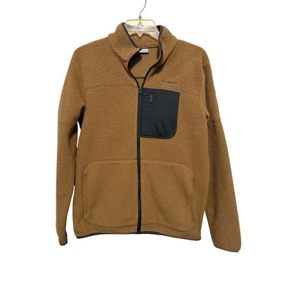 Chaqueta polar Columbia para hombre talla M marrón cremallera completa Sherpa exterior 28" de largo Foto 1 de 4