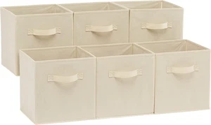 Cubos de almacenamiento de tela plegables, resistentes, beige, 10,5-X-10,5-X-11 pulgadas, 6 piezas - Imagen 1 de 4