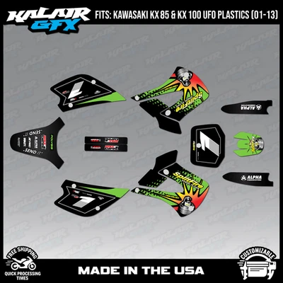 Kit de gráficos para Kawasaki KX85 KX100 UFO Restyle (2001-2013) Lancaster - VERDE - Imagem 1 de 4