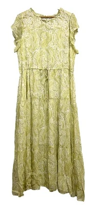 Lucky Brand Dress Womens XL Green Paisley Boho Tiered Ruffle Midi Tie Waist - Image 1 of 4