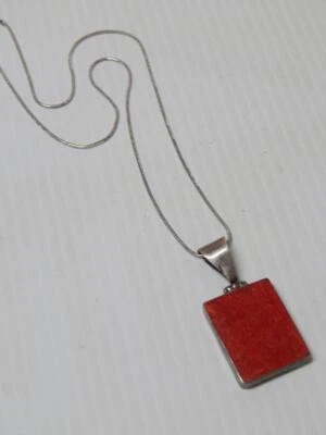 VINTAGE MEXICAN STERLING SILVER + SPONGE CORAL PENDANT 4 NECKLACE - NICE GIFT ! - Image 1 of 4