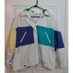 Mulberry Street Vintage 80s Colorblock White Blue Yellow Windbreaker Size L - Picture 1 of 14