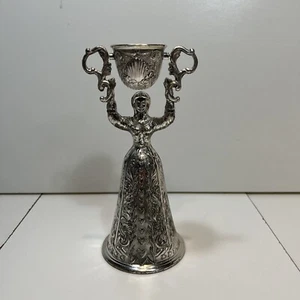 Vintage Antique Figural Wedding Cup German Silver Plate Woman Gilt Gold Goblet - Picture 1 of 14