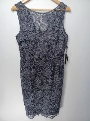NWT Adrianna Papell Slate Gray Lace Dress Size 12 Sleeveless Lined Gorgeous - Image 1 of 4