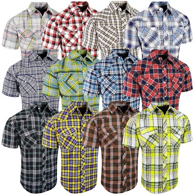 Western Plaid Shirt Short Sleeve Mens Snap Up Flap Pockets LATEST NEW COLORS!! - Image 1 of 4