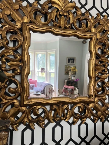 Antique Italian Wooden Gilt Mirror Ornate Square Carved Baroque Rococo Chic Cover
