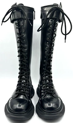 Alexander Mcqueen ботинки женщин 37 протектор гладкий колена загрузки в черный/серебро - Изображение 1 из 4