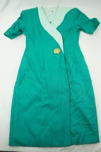 Vintage 80s 90s Ann Tobias Women 10 Green Short Sleeve A-Line Dress NWOT E203