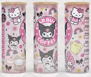 Frosted Glass Hello Kitty and Kuromi Cup Mug Tumbler 25oz - Picture 1 of 1