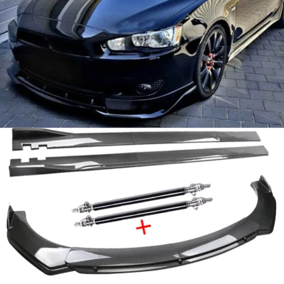 Front Lip Chin Bumper Spoiler Carbon Fiber For Mitsubishi Lancer 08-15 Body Kits - Image 1 of 4