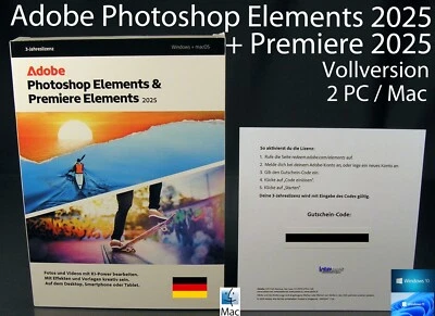 Adobe Photoshop Elements 2025 + Premiere 2025 Vollversion Box Win/Mac OVP NEU - Bild 1 von 4