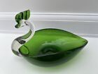 Vintage 1970s Murano Sommerso 10.5cm Clear & Emerald Green Swan Dish