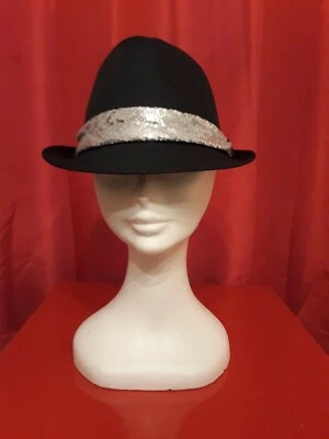 Black Trilby Hat with  sequin band. - Image 1 of 4