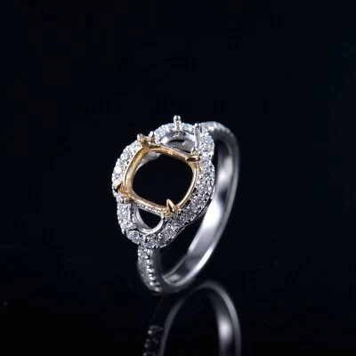 Natural Diamond Ring Semi Mount Cushion 8.5×7.5mm Solid 14K White+Yellow Gold - Image 1 of 4